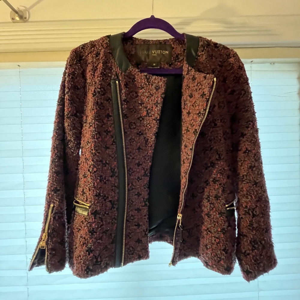 Louis Vuitton tweed and leather jacket with a gold zippers